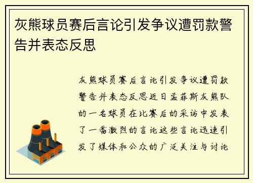 灰熊球员赛后言论引发争议遭罚款警告并表态反思